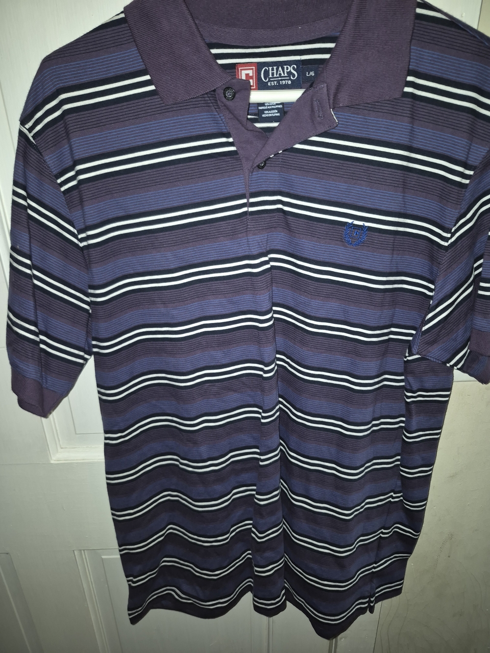 Chaps Men’s Purple and Navy Striped Polo Shirt